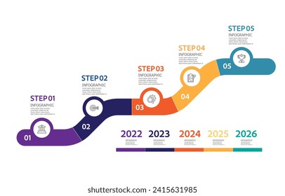 abstract timeline infographic element business data visualization steps report layout template background with business line icon 5 steps for any business-related presentation vector illustration