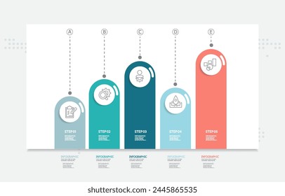 elemento infográfico de línea de tiempo abstracta pasos de visualización de datos empresariales fondo de Plantilla de diseño de informe con icono de línea de negocio 5 pasos para cualquier Ilustración vectorial de presentación empresarial