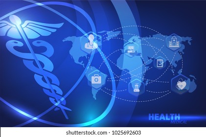 Abstract timeline science technology medical health care concept blue background with icons health and map.vector illustration