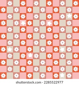 Abstract Tiny Colorful Squares Small Flowers Geometric Retro Pattern Trendy Pastel Fashion Colors Perfect for Allover Fabric Print or Wrapping Paper Cute Design Pastel Pink Tones