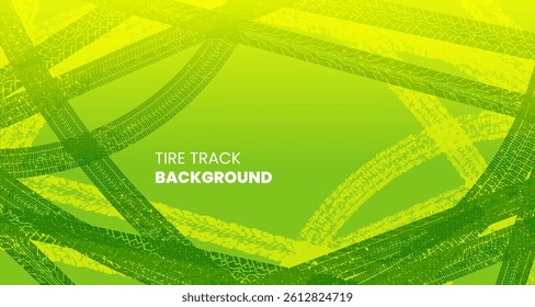 Abstract tire track background with halftone elements in green. Stock vector illustration.