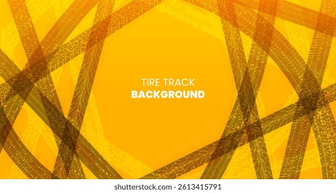 Abstract tire track background with halftone elements in yellow. Stock vector illustration.