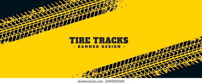 abstract tire tracks mark yellow banner in grungy style vector