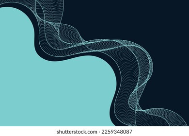 Abstract tirquiose waves wit contour dynamic dotted lines on black background design