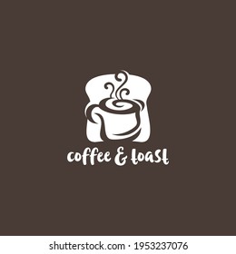 Abstract Toast and Coffee and Toast Bread Silhouette Combination Logo Design. Usable for Cafe, Food and Business Brand. Vector Logo Illustration.