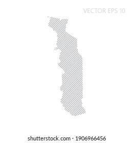 Abstract Togo map with gray diagonal lines. Togo stripes map. Vector illustration EPS10.