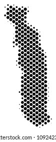 Abstract Togo map. Vector halftone territory plan. Cartographic pixelated abstraction. Schematic Togo map is composed of regular spheric item array.