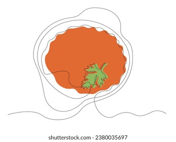 Abstract tomato soup in a tureen, continuous one line art drawing