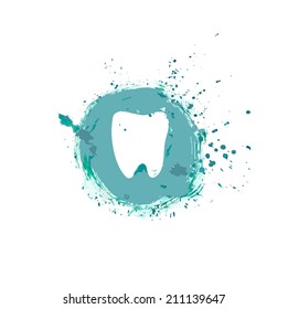 Abstract tooth ball on a round blue background, painted with paint