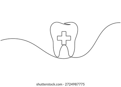 Diente Abstractas de una línea continua que dibuja el Vector del contorno de la salud dental