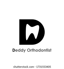 Abstract tooth logo, with negative space style letter D design concept, isolated on white background.