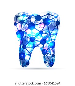 Abstract Tooth of molecules, scientific design. Beautiful blue color.