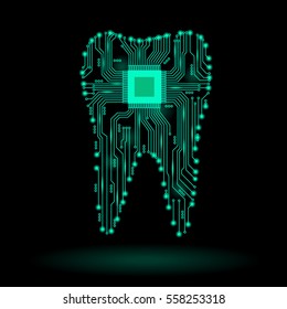 Abstract tooth. Vector illustration. Electronic tooth scheme.