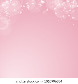 Abstract top border on pink background. Falling hearts valentine's day modern design. Vector illustration.