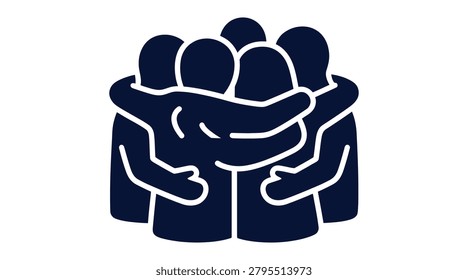 Abstract top down silhouette icon representing a tight group hug between multiple individuals.