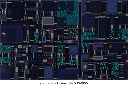 Abstract Top Down Urban City Grid Map Background Flat Vector Architecture Street Plan Design