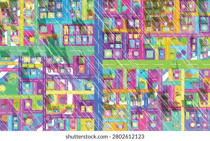 Abstract Top Down Urban City Grid Map Background Flat Vector Architecture Street Plan Design