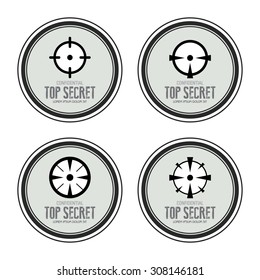 Abstract top secret labels on a white background