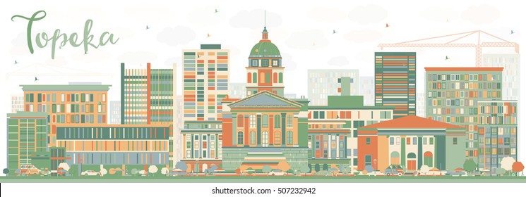 Abstract Topeka Skyline with Color Buildings. Vector Illustration. Business Travel and Tourism Concept with Modern Architecture. Image for Presentation Banner Placard and Web Site.