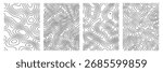 Abstract topographic contour line vector set featuring four unique panels with organic, flowing elevation patterns