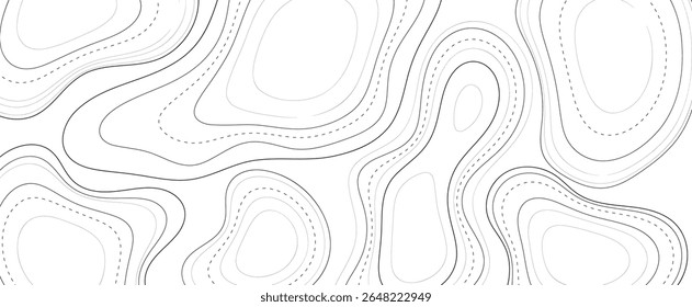 Fundo de linhas de contorno topográfico abstrato em design mínimo em preto e branco