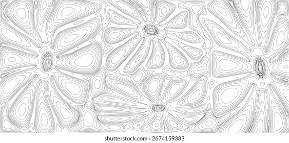 Linhas de contorno topográfico abstrato criam um padrão orgânico fluido. Essa ilustração vetorial é adequada para planos de fundo, texturas e designs que precisam de um elemento único e visualmente interessante.