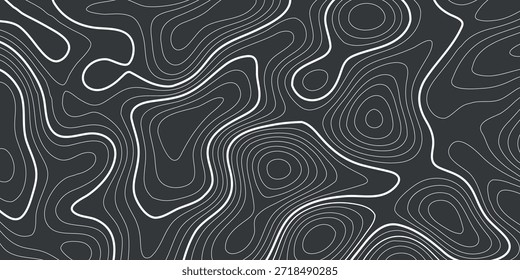 Linhas de contorno topográfico abstratas sobre fundo azul. Padrão plano abstrato geográfico. Textura de cartografia simples. Ilustração vetorial eps10