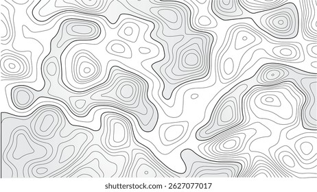 Mapa Topográfico Abstrato Do Contorno - Linhas De Terreno Vetoriais Editáveis. Linhas Geográficas Onduladas - Plano De Fundo Do Contorno Do Terreno Estilizado. Mapa Topográfico do Relevo - Vetor Line Art of Mountain Terrain.