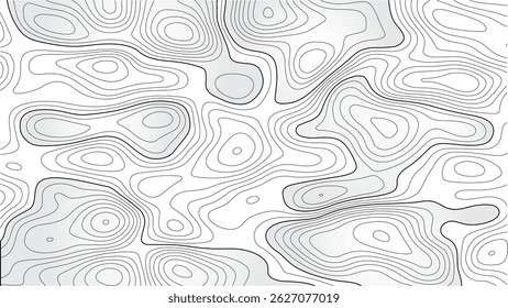 Mapa Topográfico Abstrato Do Contorno - Linhas De Terreno Vetoriais Editáveis. Linhas Geográficas Onduladas - Plano De Fundo Do Contorno Do Terreno Estilizado. Mapa Topográfico do Relevo - Vetor Line Art of Mountain Terrain.
