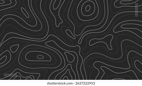 Abstract topographic contours with gray lines on black background.Vector illustration