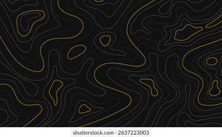 Abstract topographic contours on black and gold background.Vector illustration
