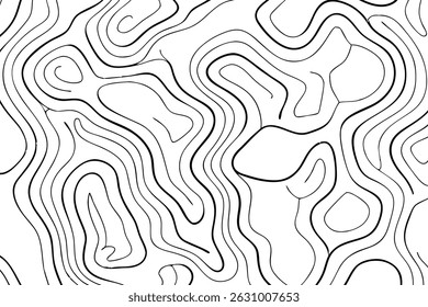 Abstract Topographic Lines Seamless Pattern Black and White Vector Illustration for Backgrounds, Textures, and Design Projects