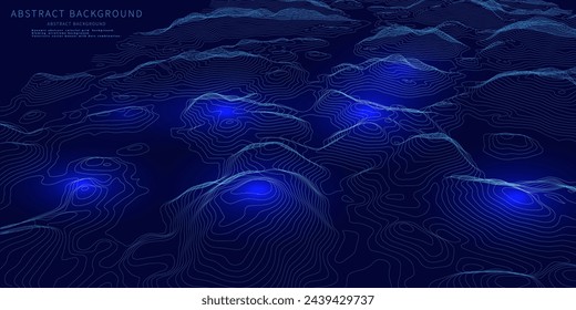 Fondo abstracto del mapa topográfico en azul. Mapa de elevación de tecnología con líneas de contorno. Vector de diseño de paisaje.