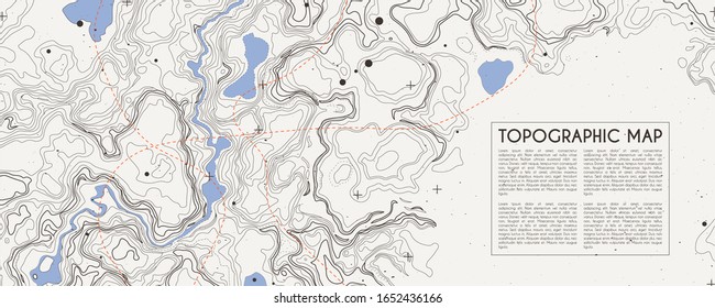 Abstract topographic map background. Topo backdrop lines, contour, geographic grid. Vector illustration with place for text