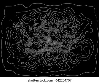 Abstract topographic map. Black background.Vector outline illustration.
