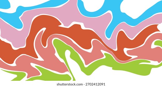 Abstract topographic map contour lines pattern in pink blue green and red background design. Modern simple wallpaper. Vector illustration