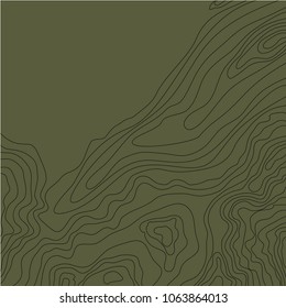 abstract topographic map, dark green background, vector linear illustration