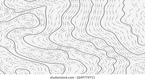 Mapa topográfico abstrato com plano de fundo vetorial de linhas tracejadas
