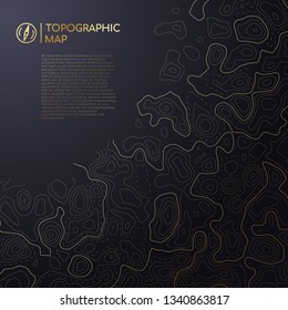 Abstract topographic map design with space for your text. Golden map line contour on black background.
