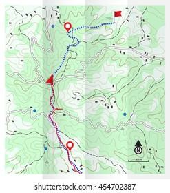 Abstract Topographic Map with Hiking Route Vector Background