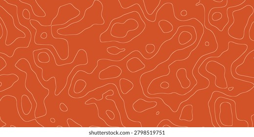 Abstract topographic map lines on burnt orange background format vector