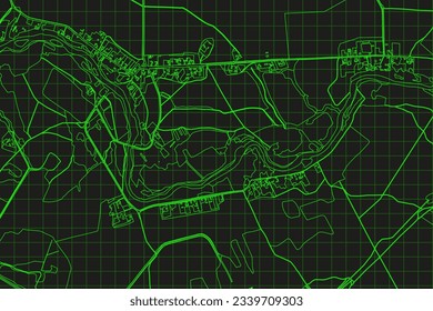 Abstract topographic map on radar screen. Vector retro green black background.