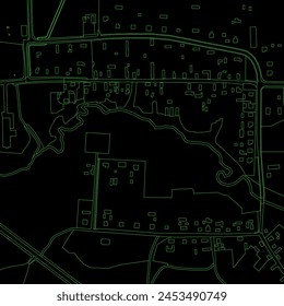 Abstract topographic map on radar screen. Vector retro green black background.