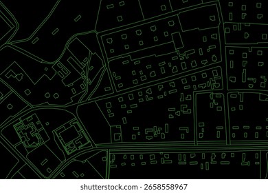 Mapa topográfico Abstractas en la pantalla del radar. Vector de fondo negro verde retro.
