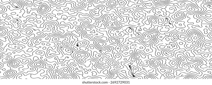 Abstract Topographic Map Outline Black and White Seamless Pattern Design
