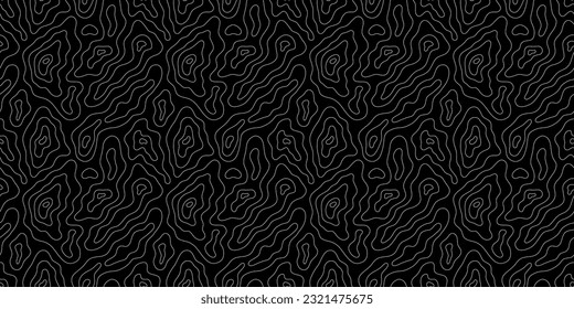 Abstract topographic map outline seamless pattern. Modern minimalist black and white topography landscape background design. Relief contour land line drawing wallpaper print texture.