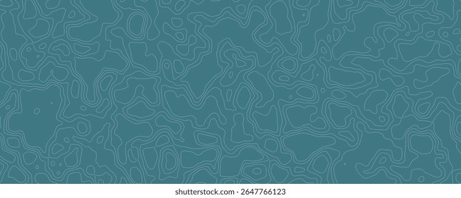 Abstract topographic pattern in teal color displaying smooth curves and lines