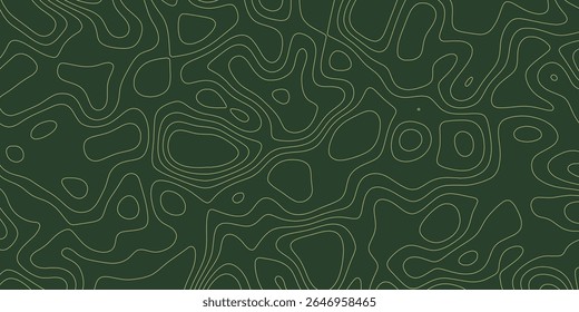 Abstract topographic patterns display fluid lines and shapes on a deep green background
