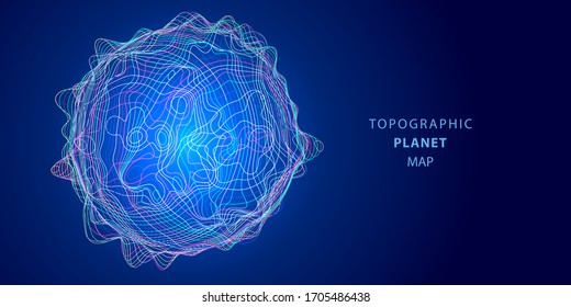 Abstract topographic small planet. Digital noise 3d sphere . Futuristic noise wave for sound or closed data. Chaotic wave layers height.
