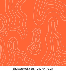 Abstract topographic style pattern. Smooth seamless raw salmon pattern. Minimalist modern Japanese art. Warm coral orange background	
